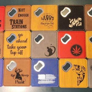 Laser Engraved Leather Coaster with Built-in Bottle Opener – Premium Custom Drink Accessory