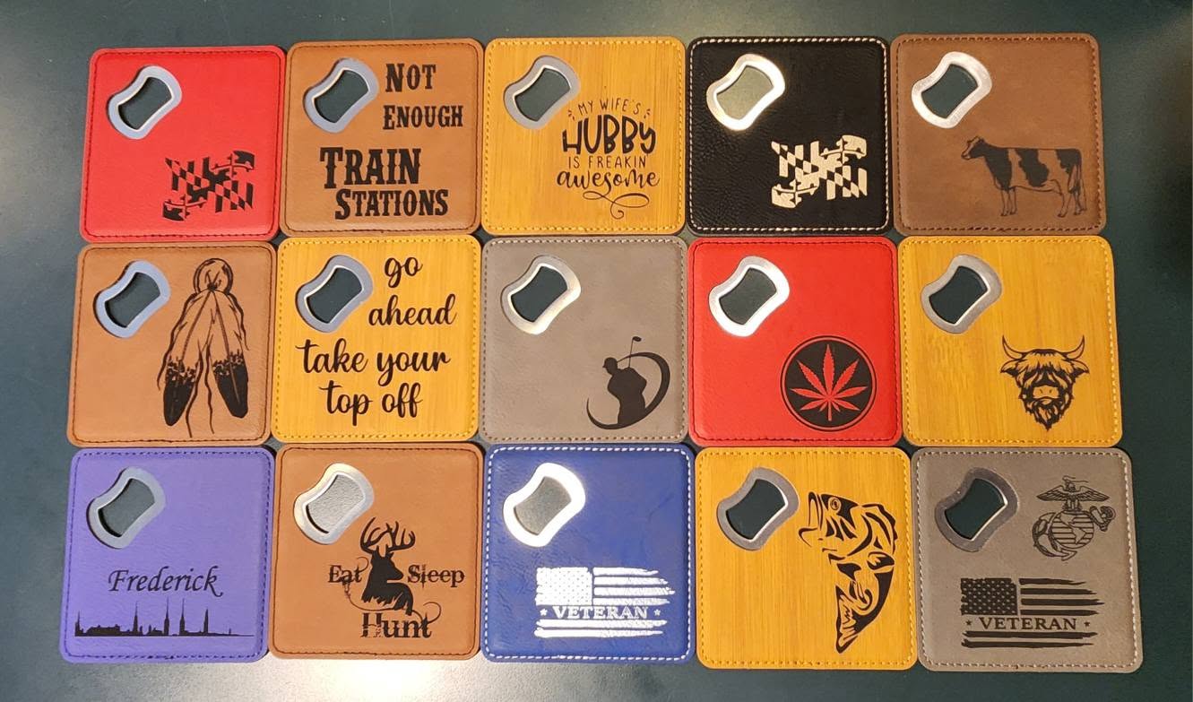 Laser Engraved Leather Coaster with Built-in Bottle Opener – Premium Custom Drink Accessory