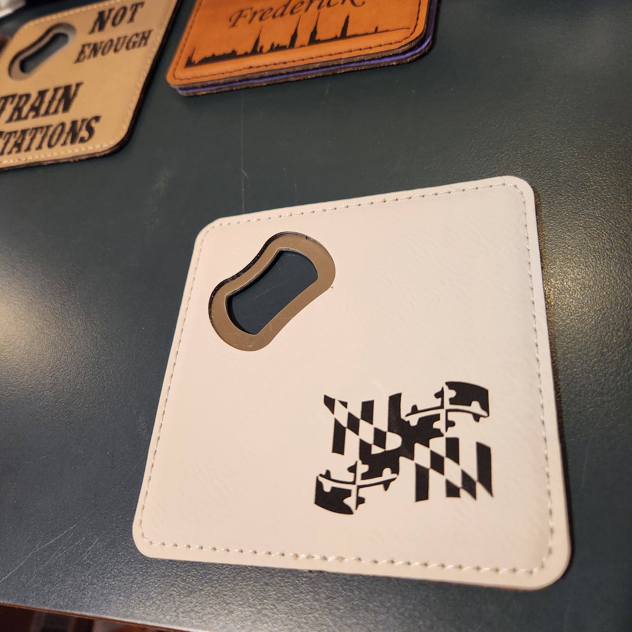 Laser Engraved Leather Coaster with Built-in Bottle Opener – Premium Custom Drink Accessory - Image 3